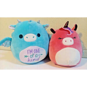 Squishmallows 10" JOEY & 8" GAL Blue & Pink Unicorns Soft Plush Pillow NWT